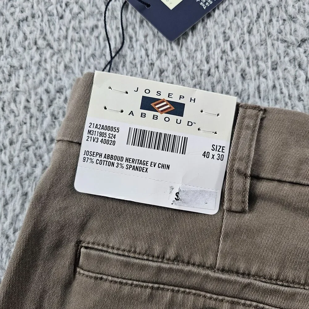 Joseph Abboud Pants 40x29 Khaki Brown Chino Comfort Stretch Preppy Casual NWT